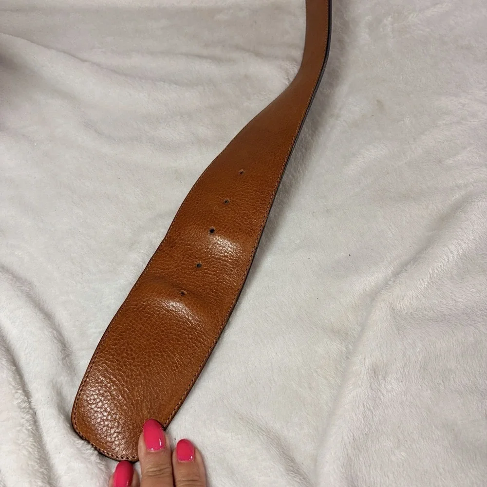 Vintage 90 Axcess Italy Genuine Leather Belt Wide Tapered Brown Sm Boho Buckle